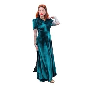 Mary Dress - Long Velvet Teal